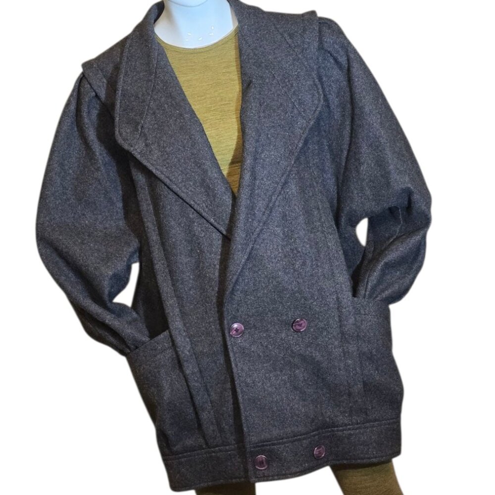 80's Vintage J GALLERY Grey Wool Coat sz 11/12